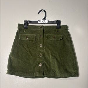 J-crew Olive Green Corduroy Button-Front Skirt